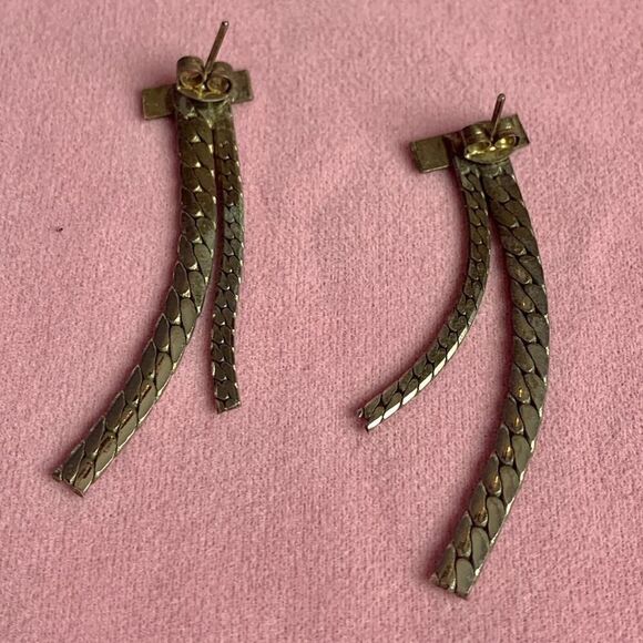 Pierced Patterned Drop Earrings, in Silverplate, Vintage, Unmarked - Picture 2 of 2